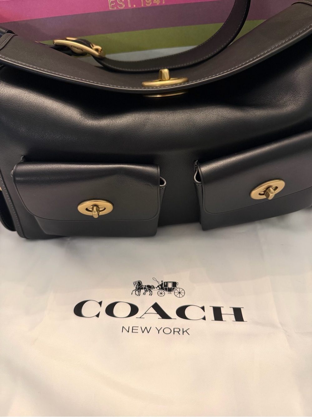 NWT Coach Haversack CDZ12 Black Leather Brass Shoulder Bag, Bleecker Archive - Picture 8 of 10